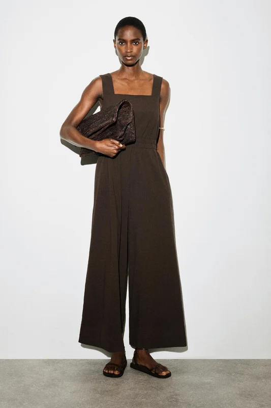COS Frauen Jumpsuit Aus Seersucker Mit Weitem Bein in Braun
