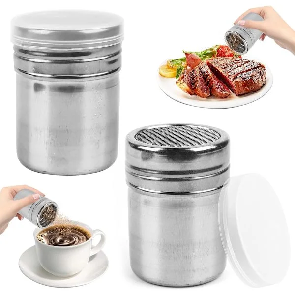 Powder Sugar Shaker with Fine Mesh Sieve - 2 pcs - Shaker for Powdered Sugar - Cocoa Shaker - Shaker