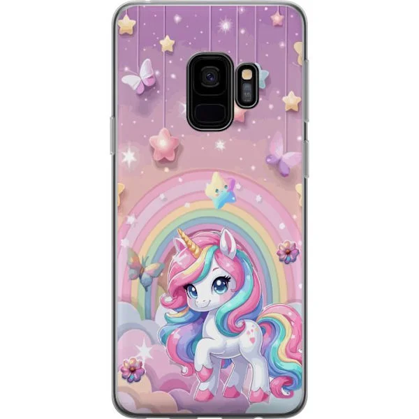 Kompatibel Mobilcover til Samsung Galaxy S9 Sødt fantasy motiv med enhjørning, regnbue, stjerner og pastelfarvede skyer
