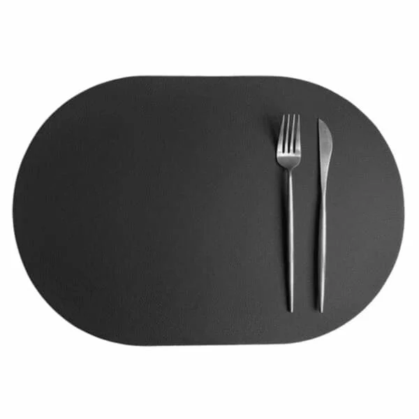 4-pack Faux Leather Placemats Oval Black 43x30cm black