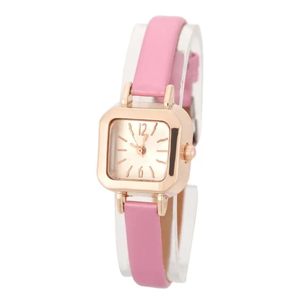 Moderigtigt dame quartz armbåndsur analog PU rem armbåndsur (pink)
