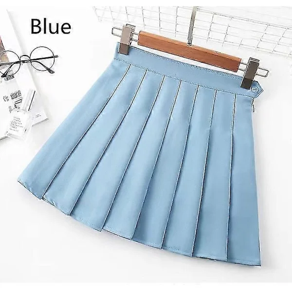 Women Casual Plaid Skirt Girls High Waist Pleated A-line Fashion Uniform Skirt With Inner Shorts blue 2