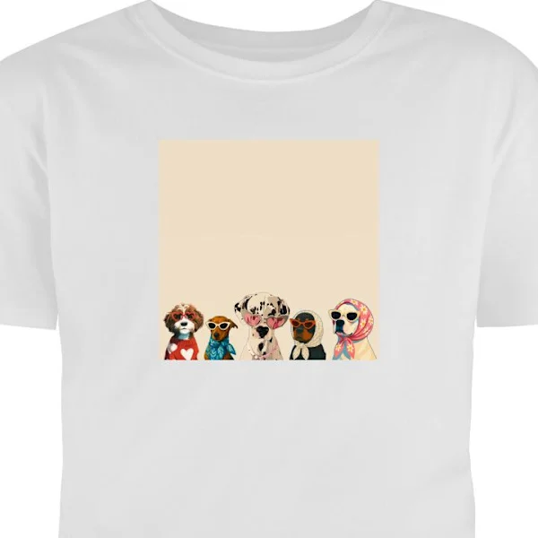 Barn-T-shirt | Bekväm T-shirt för Barn Vit 5-6 År Lekfullt hundmotiv med färgglada solglasögon och retroinspirerade detaljer