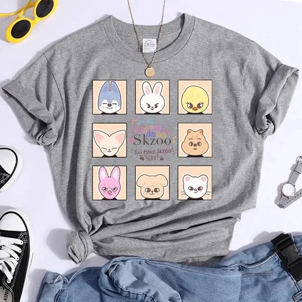 K-POP Stray Kids T-shirt Mænd og Kvinder T-shirts Harajuku Y2K T-shirt Casual Sommer Kortærmet T-shirts til Kvinder L3274-Grå XL XL XL L3274-Gray