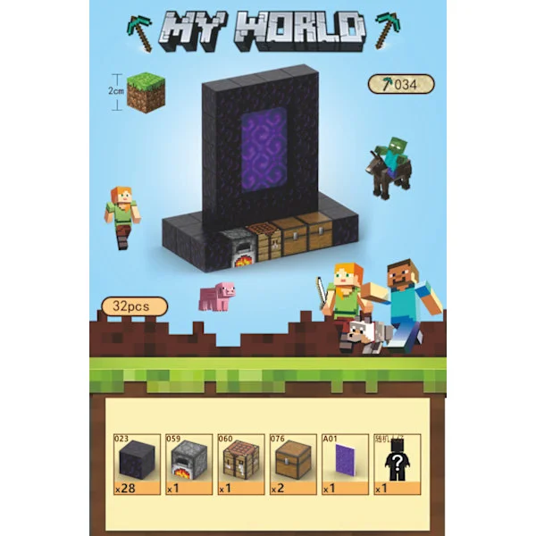 Minecraft Byggeklodser med 32 Sekssidede Magnetiske Kuber (Portal)