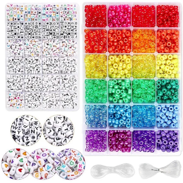 4000-dels Pony Beads-set, inklusive 2400 RainboW Pony Beads och 1600 Bokstavspärlor, 24 Färger 4 Stilar Kandi Pärlor