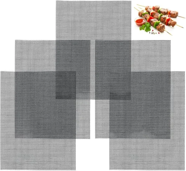 Sett med 5 gjenbrukbare grillmatter (30 x 40 cm) — Svart netting
