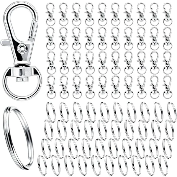 80-pack nyckelringar och ringar med karbinhake Silver Silver