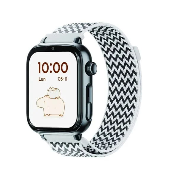 SaveFamily SaveWatch Plus 2 | GPS-klocka för barn, Samtal, Whatsapp, App Store - Svart urtavla och Zig Zag tygarmband