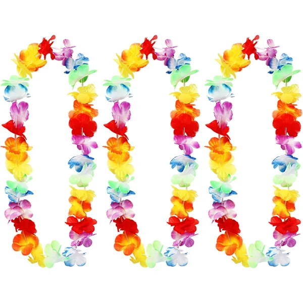 Hawaiiansk blomsterkrans - Hawaii - Blomsterhalskæde - Maskerade - Dekorationer til børn - Voksne - Tropisk strandtema - Fødselsdagsfest - Tilbehør (.