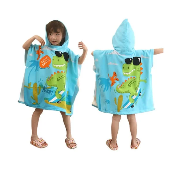 Badehåndkle Poncho med Hette for Barn Gutter Jenter Svømmeovertrekk Kappe Brukbar med Trykknapper