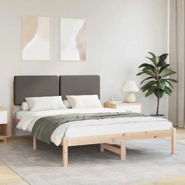 vidaXL Sängram med stoppad sänggavel Taupe 140 x 200 cm, Sovrum, Rektangulär 877907