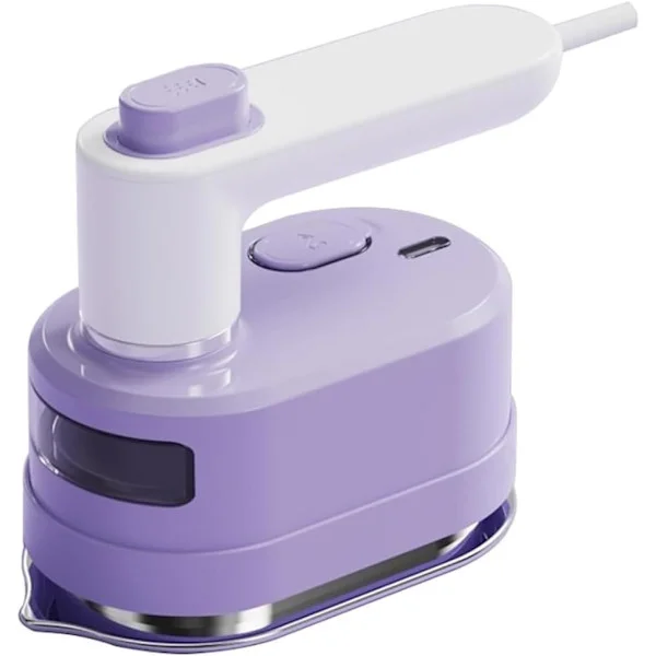 Mini Travel Iron, 1000W Portable, 180 Degree Foldable Mini Steam Iron, Ironing Machine for Home and Travel, White-Purple