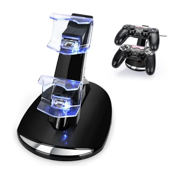 Passer for Ps4, Ps4 Slim, Ps4 Pro spillkontrollerlader trådløs kontroll blått lys fly dobbel ladingskontroll lagrings brakettlader