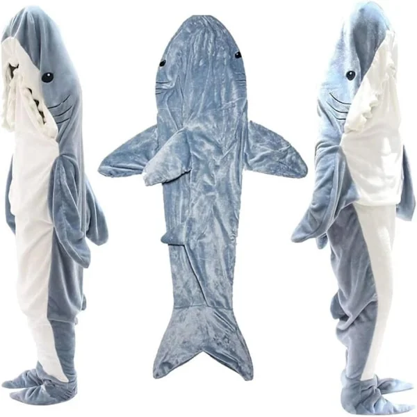 Hajformad sovsäck filt tecknad djur jumpsuit flanell herr och dam hemmakläder haj pyjamas Navy Shark Sleeping Bag
