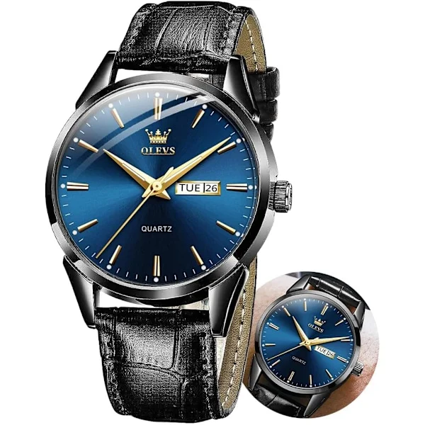 herreur læder analog quartz herre dress uge dato business klassisk lysende læderrem 3ATM vandtæt armbåndsur elsker