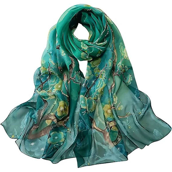 BLURBE Chiffon-sjal til kvinder - Dame Tørklæder Letvægts Blomstret Trykt Chiffon Tørklæder Sjal og Wraps til Kvinder Forår Efterår