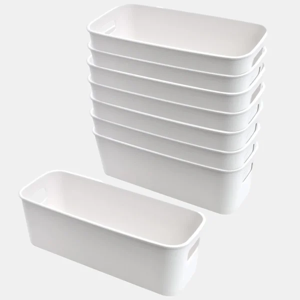 8 Pieces Plastic Storage Bins with Handles, Stackable Kitchen Storage Baskets for Closet, Office