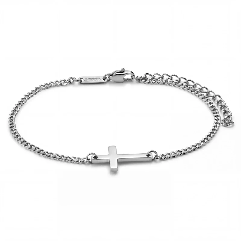 New Classics | 2mm 925 Sterling Silver Curb Chain Cross Bracelet for Men - Cross Bracelets
