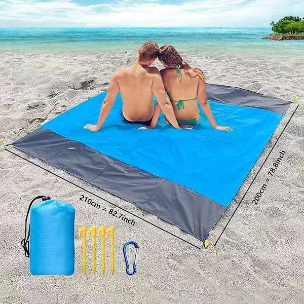 DWW-(sininen) rantapeitto piknikpeitto 200x210cm erittäin kevyt rantapeitto vedenpitävä ulkomatto rannalle, retkeilyyn