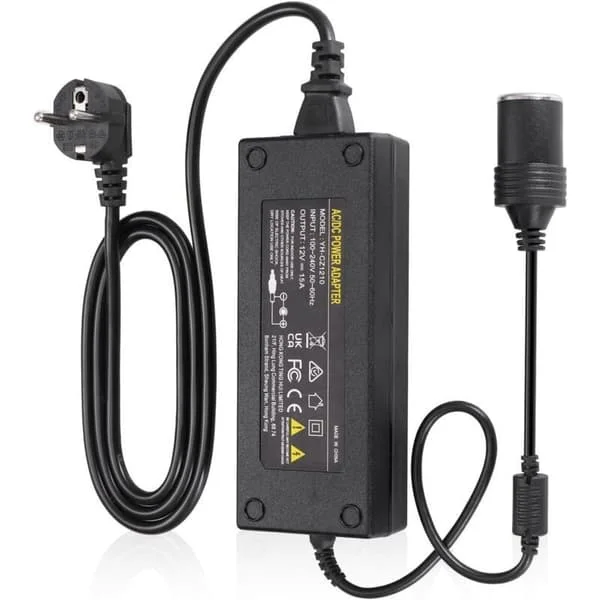 180W 15A Bilstrømadapter Spenningsomformer 230V til 12V Sigarettennerplugg AC til DC Strømadapter for Dekkpumpe, Kjøleboks og Andre Apparater