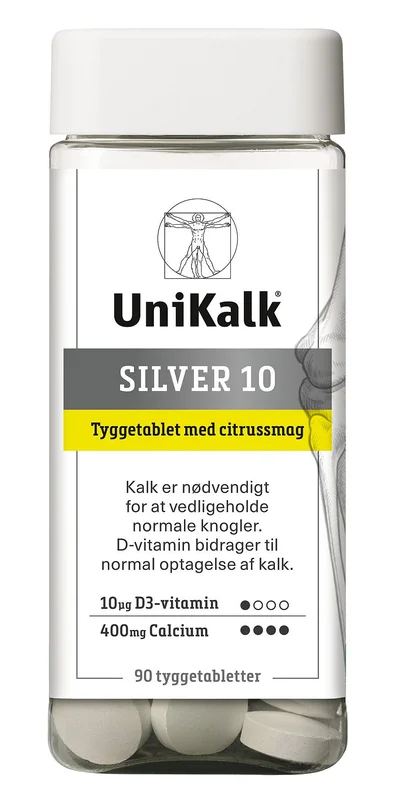 Spar 20% • Køb 2, Unikalk Silver 10 Tyggetablet 90 tabl., Helse & Madvarer, Mineraler, Kalk