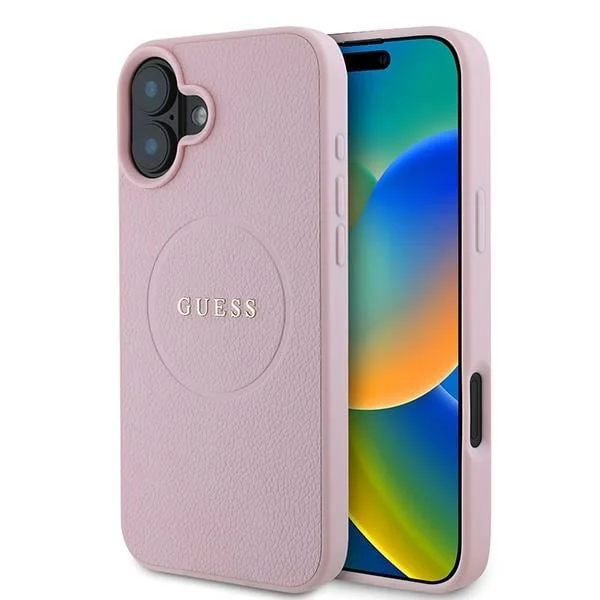 Guess MagSafe iPhone 16 Plus-etui med kornet gullring - rosa