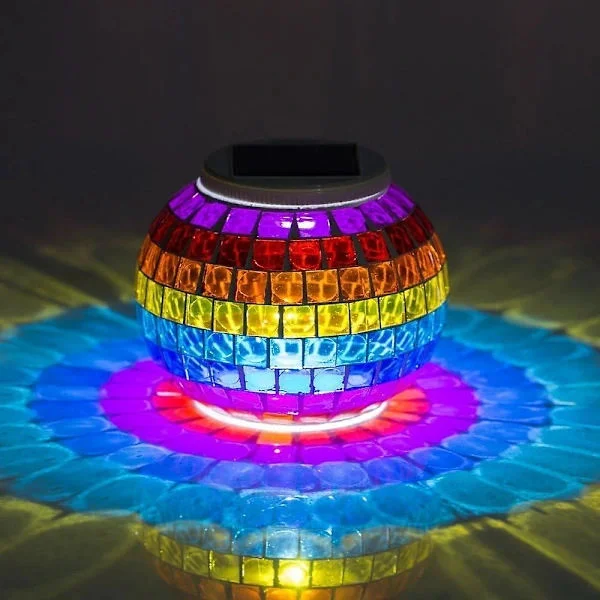 Solcelledrevet mosaikkglass, solcellelampe fargeskiftende glass LED oppladbar solcellelampe vanntett solcellelampe utendørs for hjem, hage, ute...