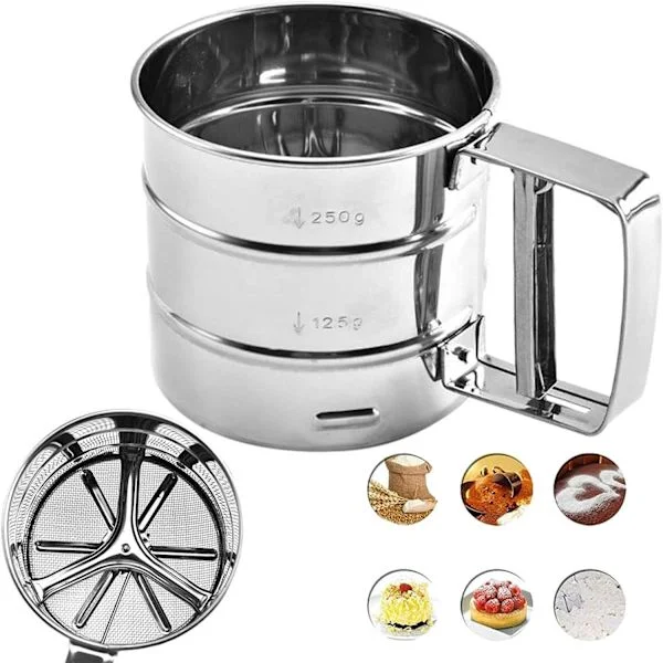 Flour Sifter One-Hand Stainless Steel Kitchen Sieve Fine Sieve, Flour and