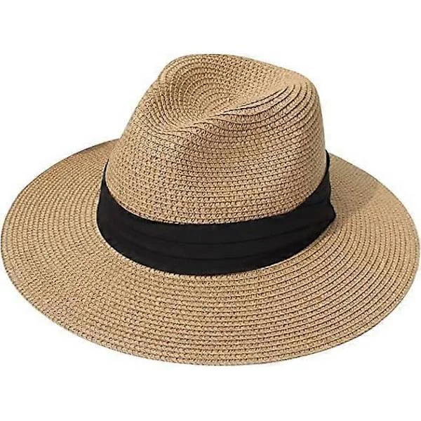 Dam Herr Stråhatt Panama Hatt Sommar Bredbrättad Solhatt Anti-UV för Strandresor Solhatt