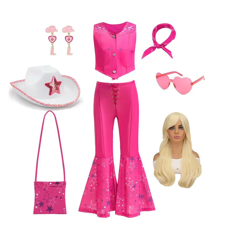 AliExpress - Costume de cow-girl pour filles, inspiré des héros de films, doux et mignon, pour carnaval, rose, veste de cow-boy + pantalon évasé + 