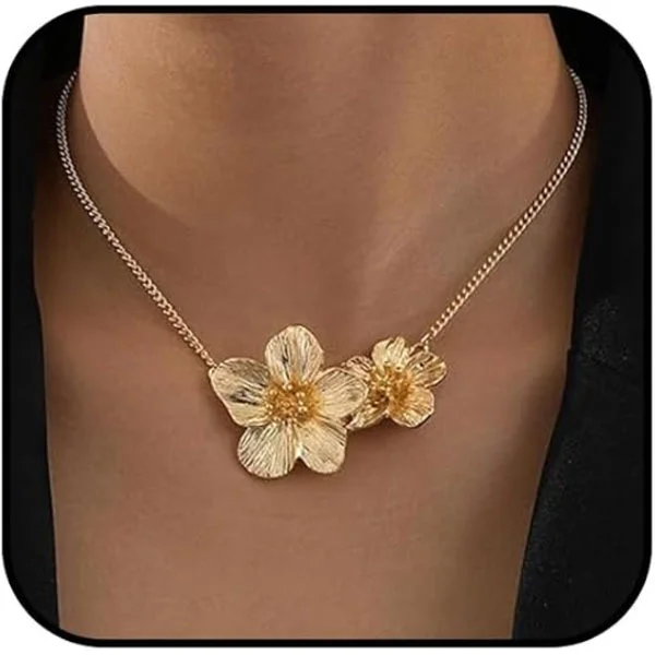 Hibiscus blomst vedhæng halskæde tung guld blomst halskæde fed og overdrevet stil vedhæng halskæde smykker.