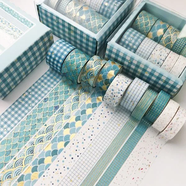 Teip 10 ruller Gull Washi-teip Dekorativ selvklebende teip for DIY-håndverk Scrapbooking Gaveinnpakning Blå