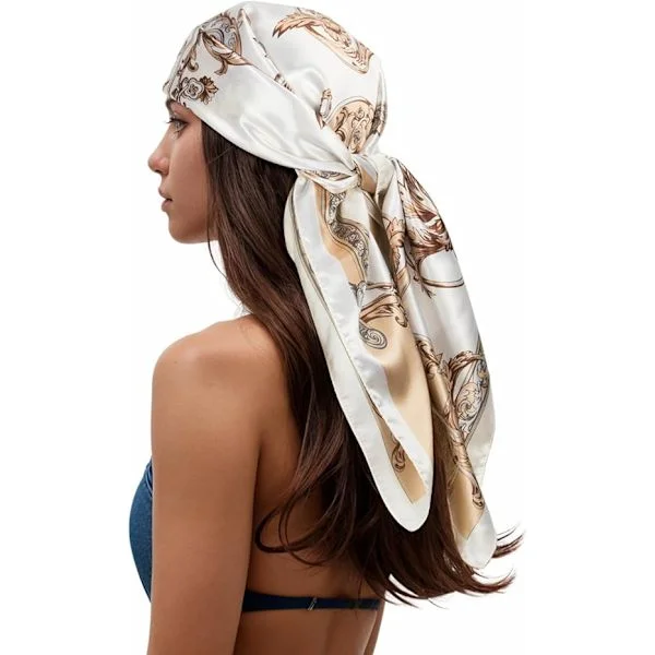 Women's Head Scarf, Silk-Like Scarf, Hair Scarf, Printed Square Scarf, Bandanas for Women, 35 Inch