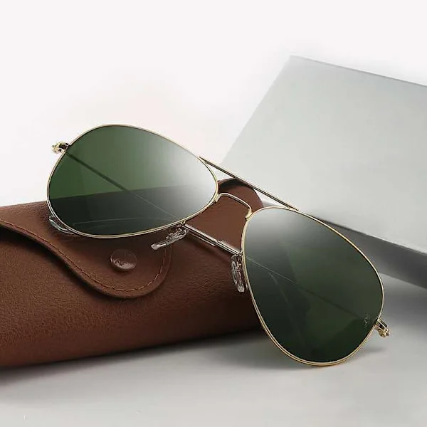 Ray Ban 3025 112/19 Aviator Guld Stel med GRØNNE SPEJLLINSER - STØRRELSER (1)