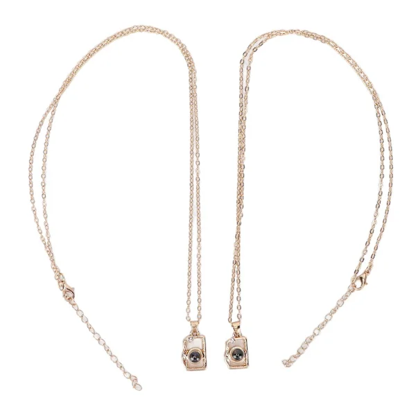 2 st Kamerformade Hängsmycke Halsband Par Enkelt Trendigt Magnetiskt Halsband Smycken Tillbehör (Guld Guld)