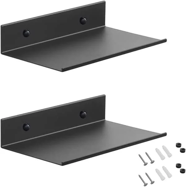 Metal Wall Shelves, 2 Pcs 20 cm Black Floating Shelf, Wall Mounted Shower Shelf, Wall Mounted Rectangular Shelves with Holes and Screws-FX-