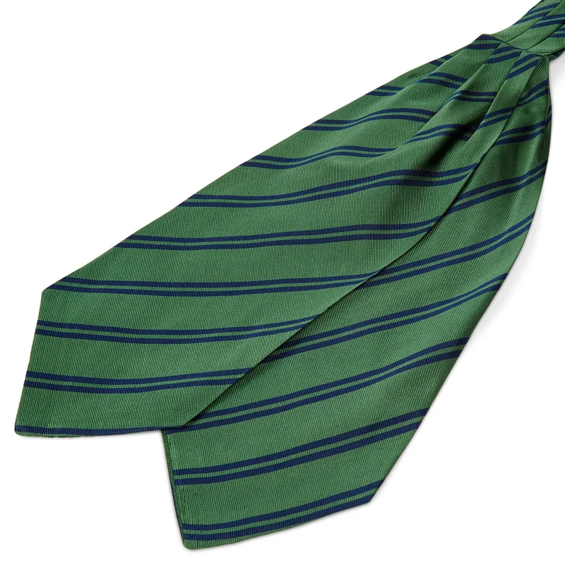 Navy Twin Stripe Green Silk Cravat for Men