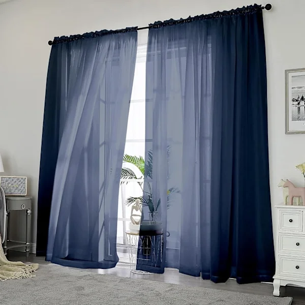 Läpikuultavat siniset verhot 213 cm pitkät - 2 kpl (134 cm leveät kukin) - Tylliverhotangot olohuoneeseen ja makuuhuoneeseen