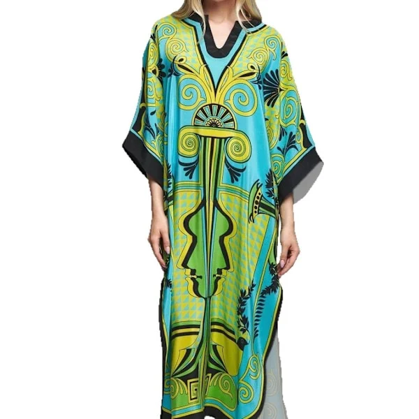 Lång virkad kofta strandöverdrag med midjeband – Damers ihåliga kimono-stil baddräktsöverdrag, lätt sommarbikiniomslag, öppen front