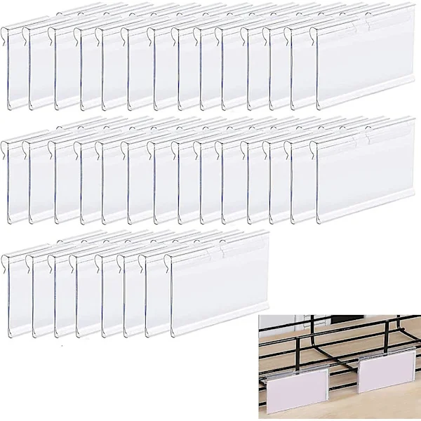 Paket med 36 transparenta, premium PVC-etiketthållare, prislappshållare i plast, etiketthylla skylthållare, hyllkantsetiketthållare, för trådh...