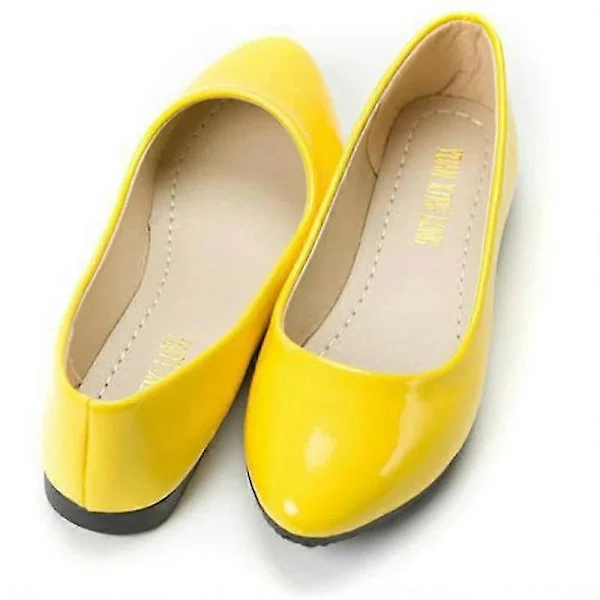 Kvinder PU Læder Slip On Spids Tå Ballerina Flats Mode Ballerina Flats Balletpumper Dolly Sko til Damer Komfort Kontorsko Gul