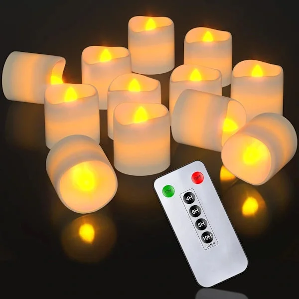 12 st LED-värmeljus med fjärrkontroll och timer för bröllopsdekoration, värmeljus med timer, batteridrivna värmeljus