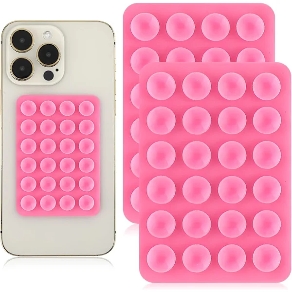2 st Silikon Sugpropp Mobilskal Självhäftande Fäste, Sugkopp Mobilskal Fäste Halkfritt Handsfree Fäste (Rosa)