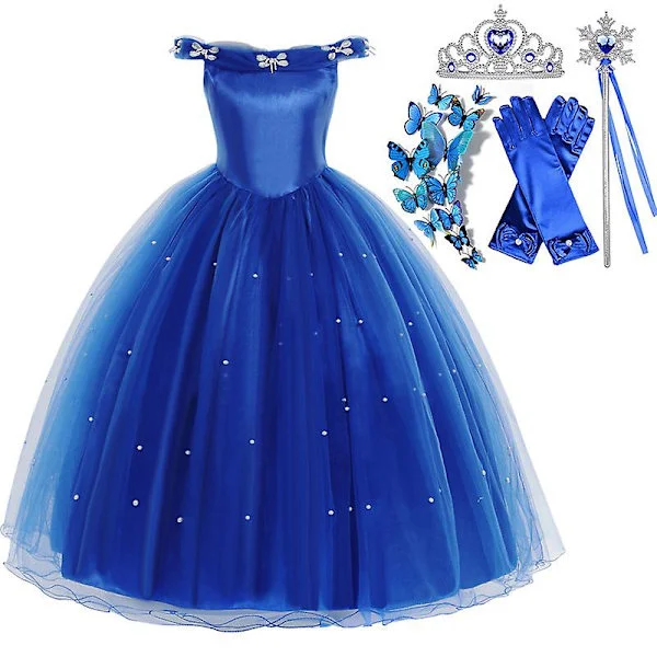 Askepot Kjole Nederdel Halloween Cosplay Kostume Børn Piger Festkjole Lang kjole Ornamenter