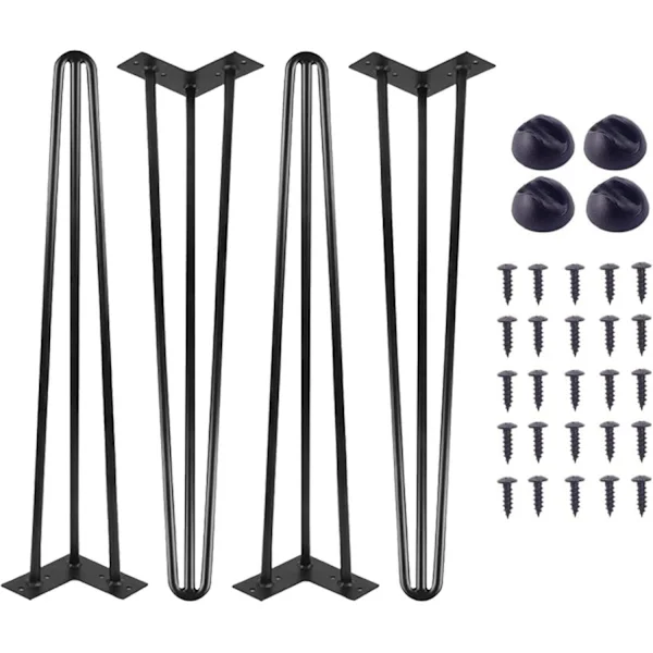 Hairpin Legs, Coffee Table Legs 16 Inch Furniture Legs Set of 4, DIY Metal Table Legs Black, Metal Hairpin Table Legs 3 Rod 10mm with Free Screws
