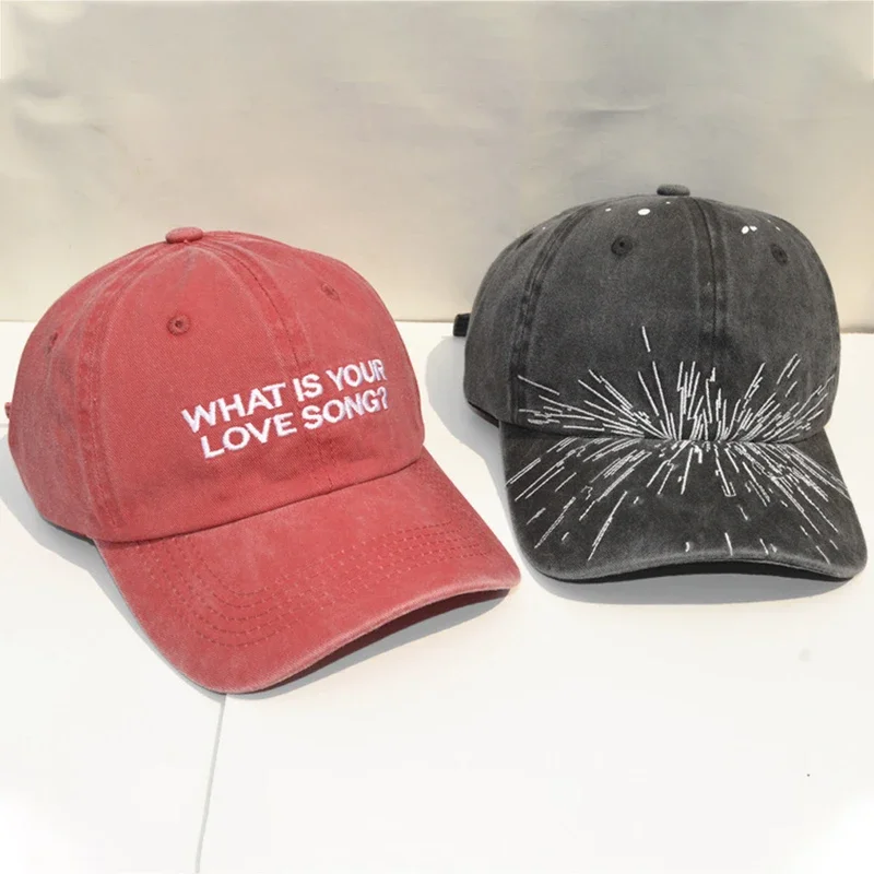 AliExpress - Kpop „What Is Your Love Song“ Strickmützen mit Stickerei, Tour-Konzertmützen, Outdoor Retro Washed Baseball Caps für Damen und Herren