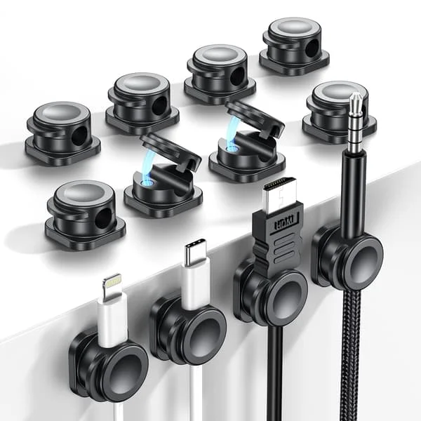 8-pak magnetiske kabelclips, kabelorganisator, magnetiske kabelclips, kabelorganisator til hjem og kontor, sort
