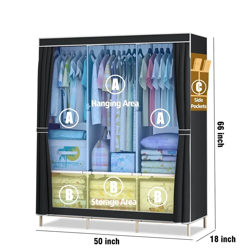 AliExpress - New Upgraded Large Canvas Fabric Wardrobe Portable Clothes Closet With Hanging Rail Shelving Bedroom Clothes Storage Cupboard
