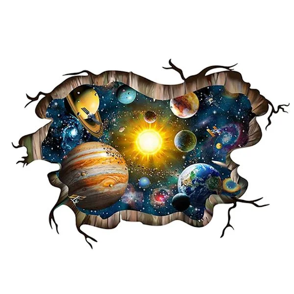 3D Trasiga Blå Kosmiska Galax Väggdekaler, Magiska Vintergatan Yttre Rymden Väggklistermärken, Stjärnor och Solsystem Tapet kompatibel Barn Pojkar Fl